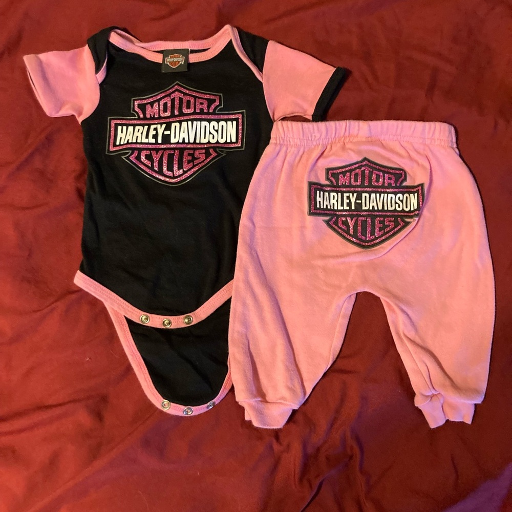 🆑 2 for $12 🆑 EUC Infant Girls Harley-Davidson 2pc